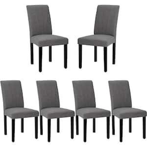 Gray Fabric Dining Chairs Modern and Solid Wood Legs and High Back Chairs for Kitchen/Living Room Upholstered (Set of 6)