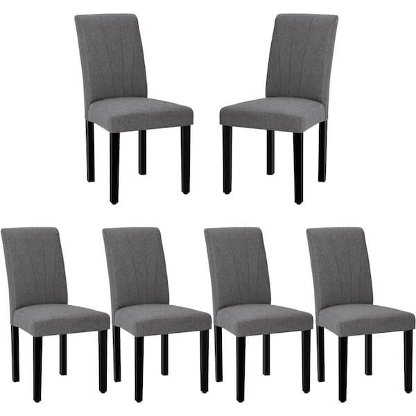 VECELO Gray Fabric Dining Chairs Modern and Solid Wood Legs and High Back Chairs for Kitchen/Living Room Upholstered (Set of 6)