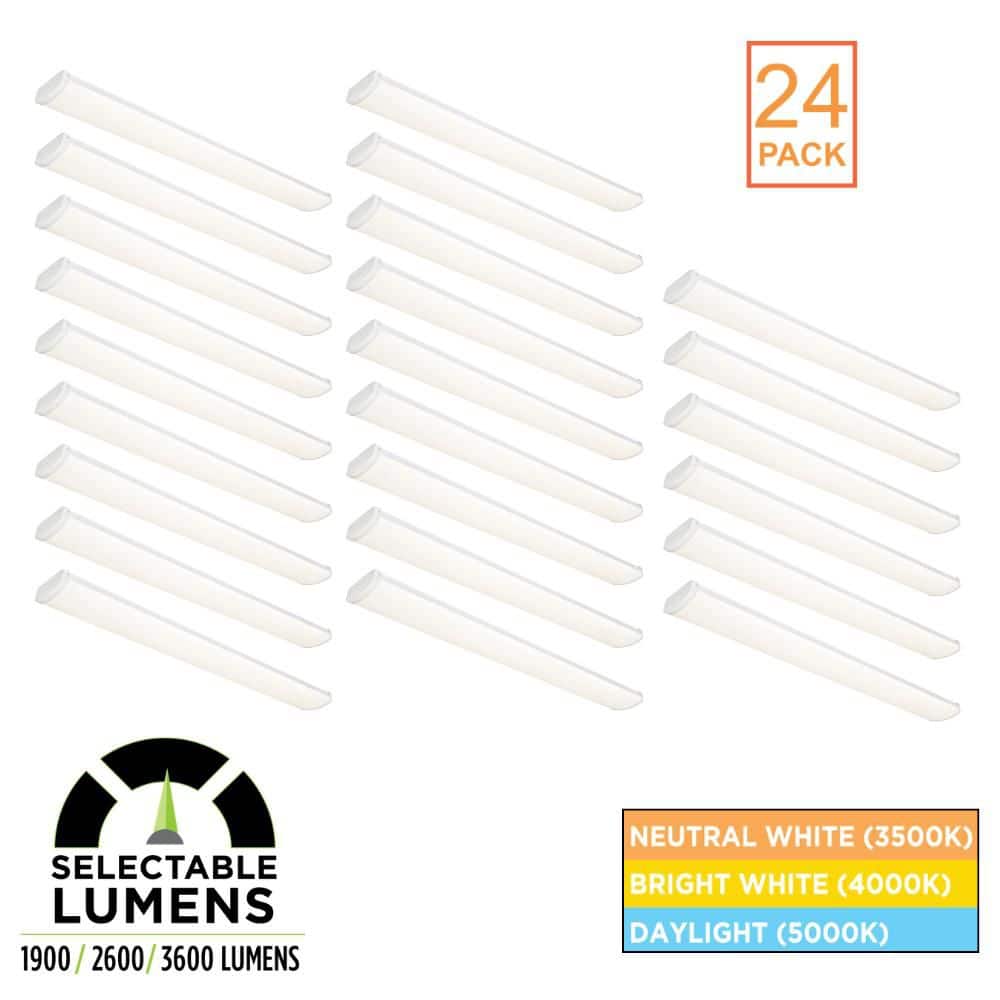 24-Pack 4 ft. x 6 in. 1900/2600/3600 Lumen Integrated LED White Wraparound Light, Selectable CCT, Dimmable price history on PriceWatchPro