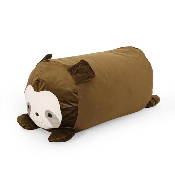 Noble House Greyrock Brown and Milk White Velvet 4-Foot Sloth Bean Bag