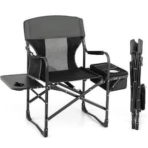 Black Folding Camping Directors Chair with Cooler Bag and Side Table