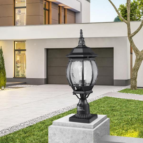 2 PCs Dusk to Dawn Outdoor Lamp Post Light Fixture 22.64 in. Pole Pier Mount (Black)