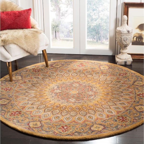 Heritage Light Brown/Grey 10 ft. x 10 ft. Round Border Area Rug