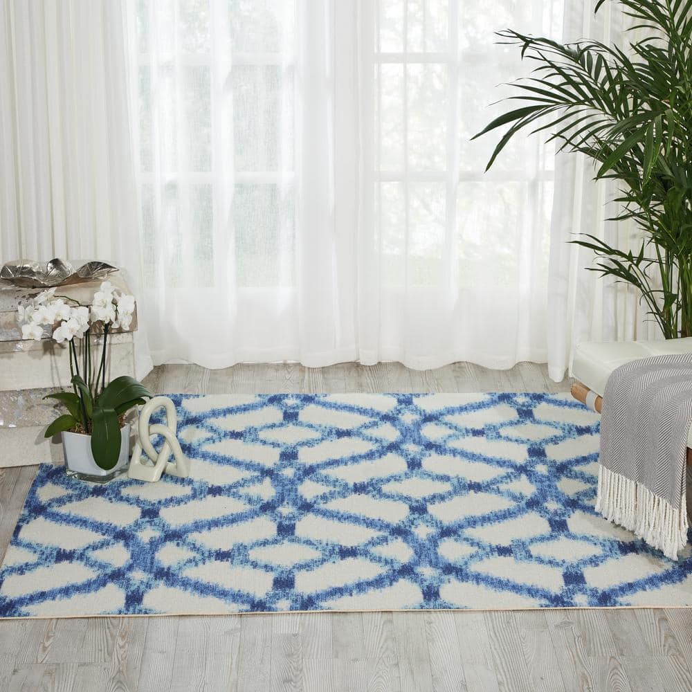Handmade Blue Synthetic Square Stain-Resistant Area Rug