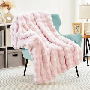 ILTB Pink Faux Rabbit Fur 50 in. x 60 in. Solid Furry Throw Blanket