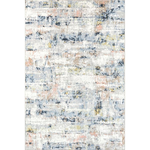 Aaliyah Casual Abstract Machine Washable Blue Doormat 3 ft. x 5 ft. Accent Rug