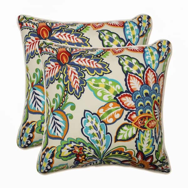 Pillow Perfect Floral Blue Square Outdoor Square Throw Pillow 2-Pack