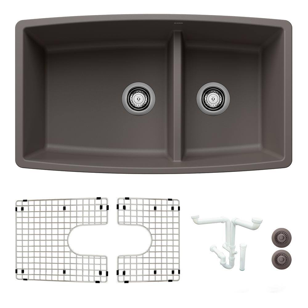 Performa 33 in. Undermount Double Bowl Volcano Gray Granite Composite Kitch
