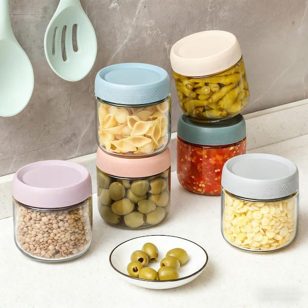 Numhew 6-Pack 10 oz. Glass Jars with Multi-Color Airtight Lids