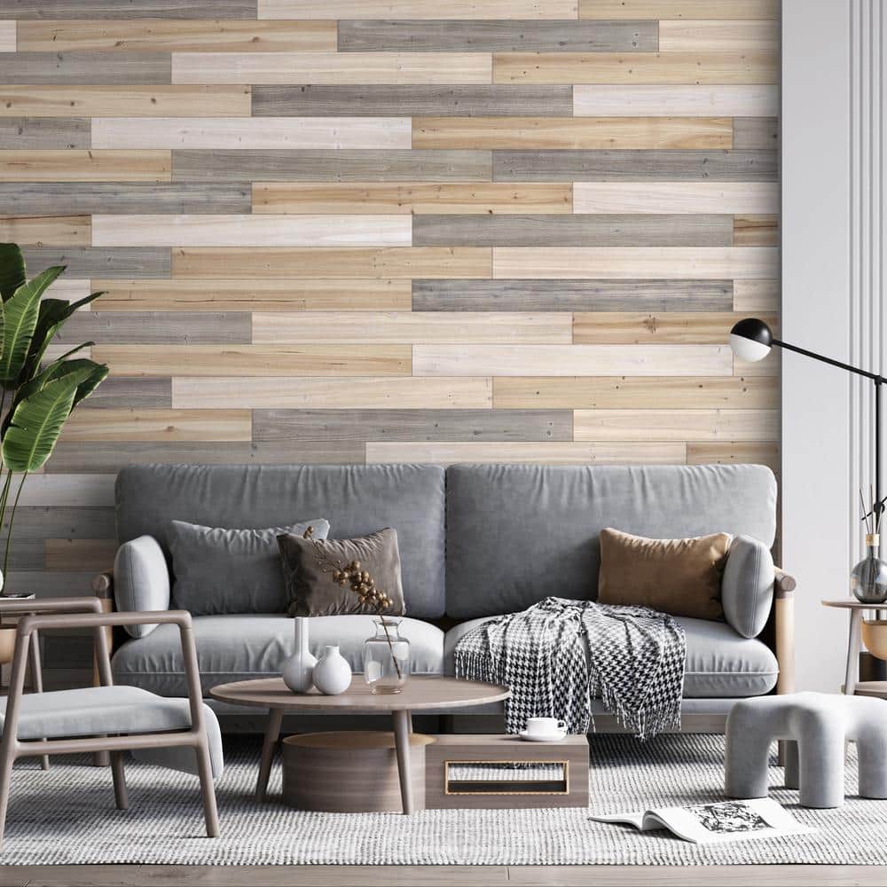 47.25" Mixed Light Solid Pine Barn Wood Wall Planks