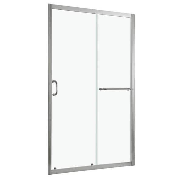 50 in. W x 72 in. H Single Sliding Semi-Frameless Shower Door in Brushed Nickel Finish with Tempered Glass