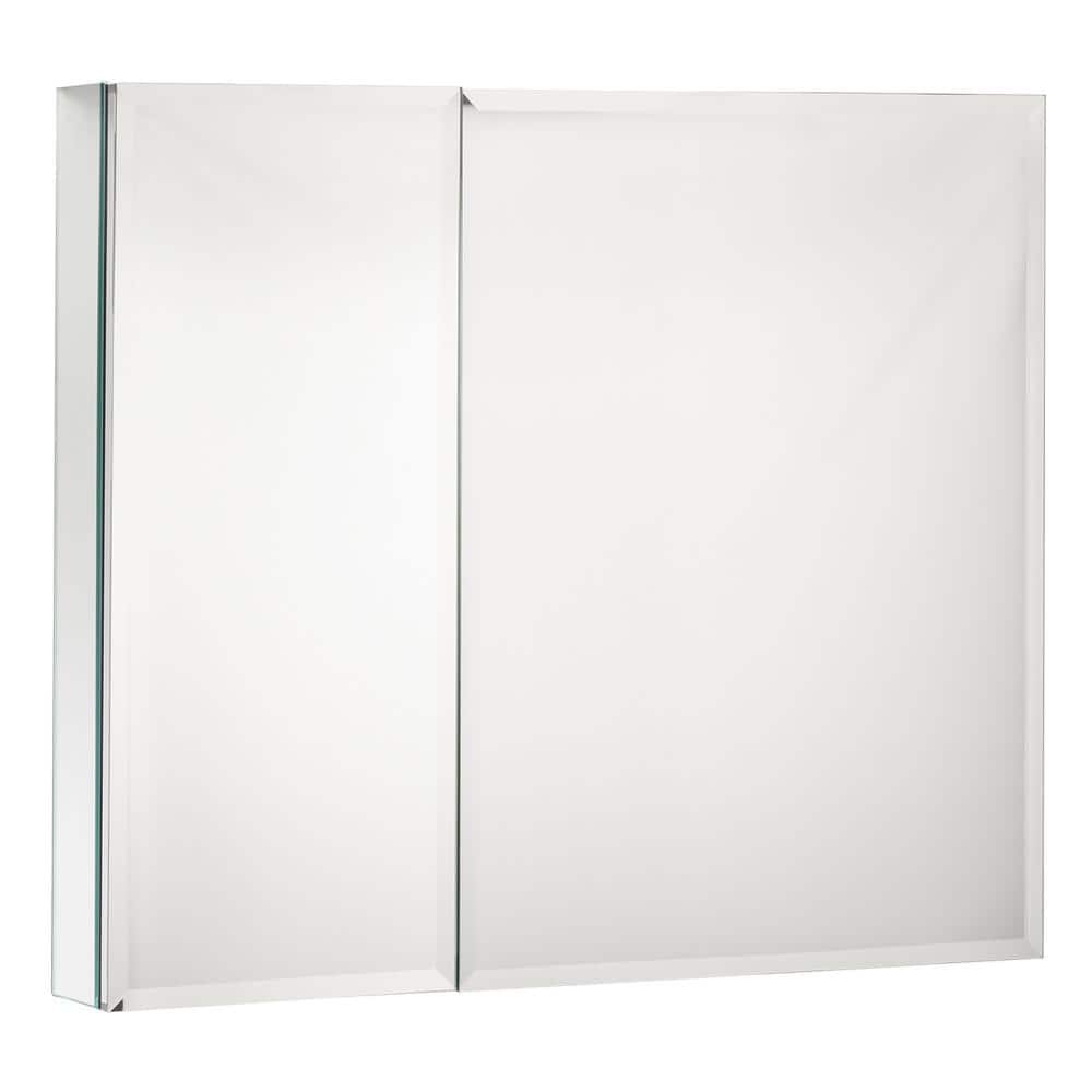 30 in. W x 26 in. H Large Rectangular Frameless Wall Bathroom Vanity Mirror in Silver with 4-Adjustable Shelves -  Tatahance, F-MC761