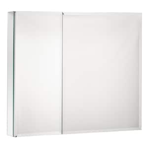 30 in. W x 26 in. H Large Rectangular Frameless Wall Bathroom Vanity Mirror in Silver with 4-Adjustable Shelves