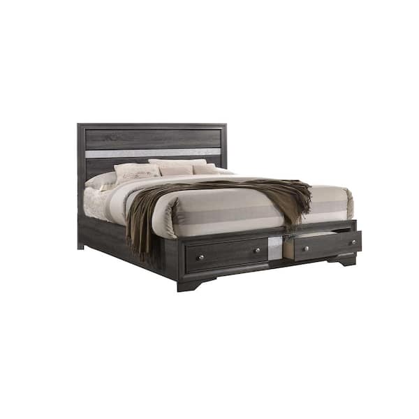Best Quality Furniture 80 in. W Grey Solid Wood Eastern King Platform Bed Frame