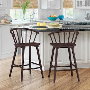 Winson Windsor 24 in. Espresso Solid Wood Bar Stool for Kitchen Island Counter Stool with Spindle Back Set of 2