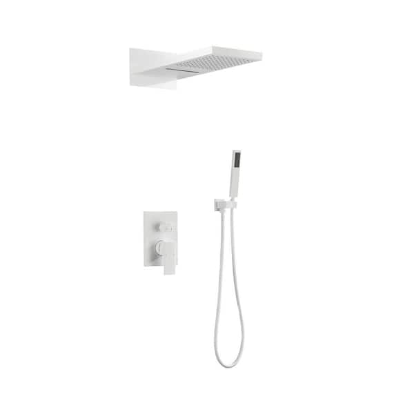 FORCLOVER 2-Spray Waterfall High Pressure Wall Mounted Shower System with Handheld Shower in White