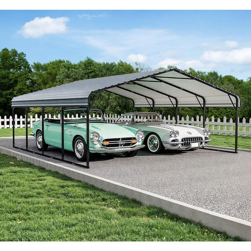 HOMMOW 20 ft. W x 20 ft. D x 11.5 ft. H Black Roof Metal Carport