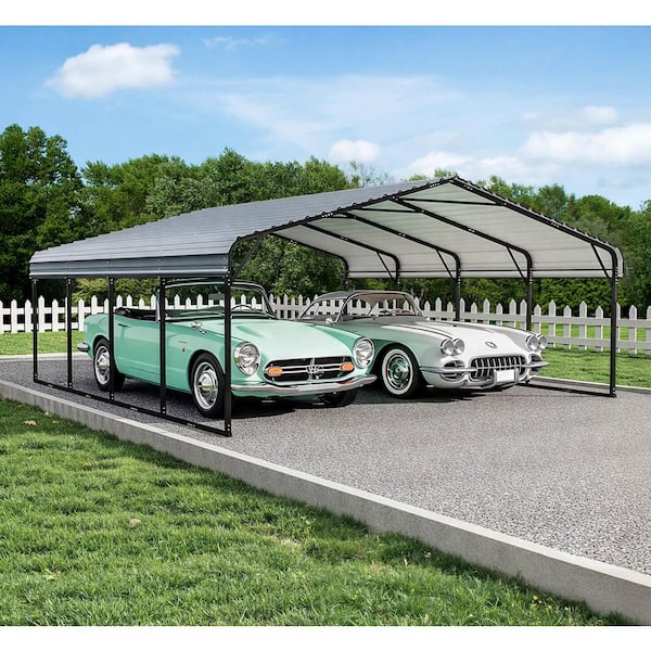 20 ft. W x 20 ft. D x 11.5 ft. H Black Roof Metal Carport for Cars, Boats and Tractors