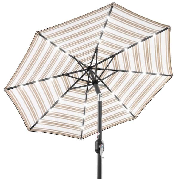 Best Choice Products 10 ft. Market Solar LED Lighted Tilt Patio Umbrella with UV-Resistant Fabric in Tan Stripe