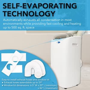 10,000 BTU (14,000 BTU ASHRAE) Portable Air Conditioner Cools 500 Sq.Ft. with Heater, Dehumidifier, and Remote in White