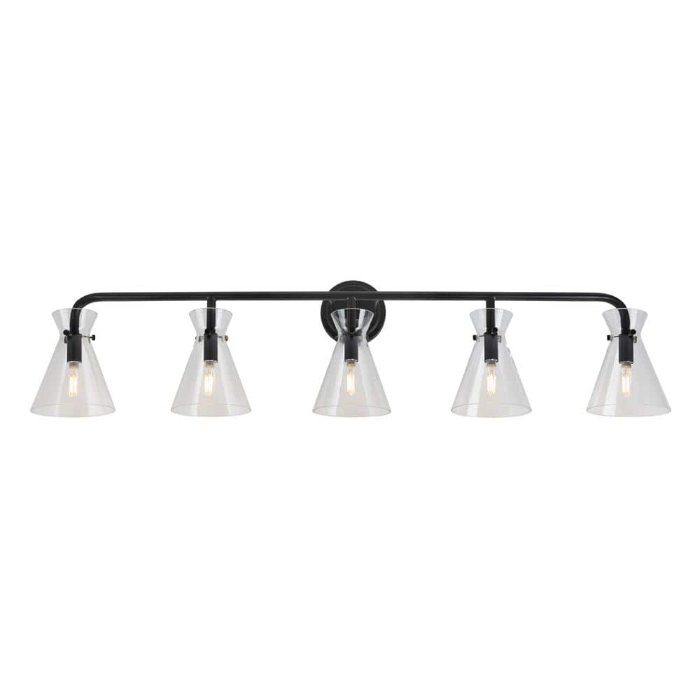 Beaker 5-Light Black Bath Vanity Light with Clear Glass