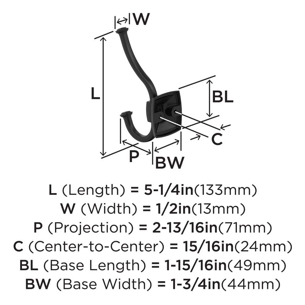 Matte Black Double Prong Decorative Metal Wall Hook