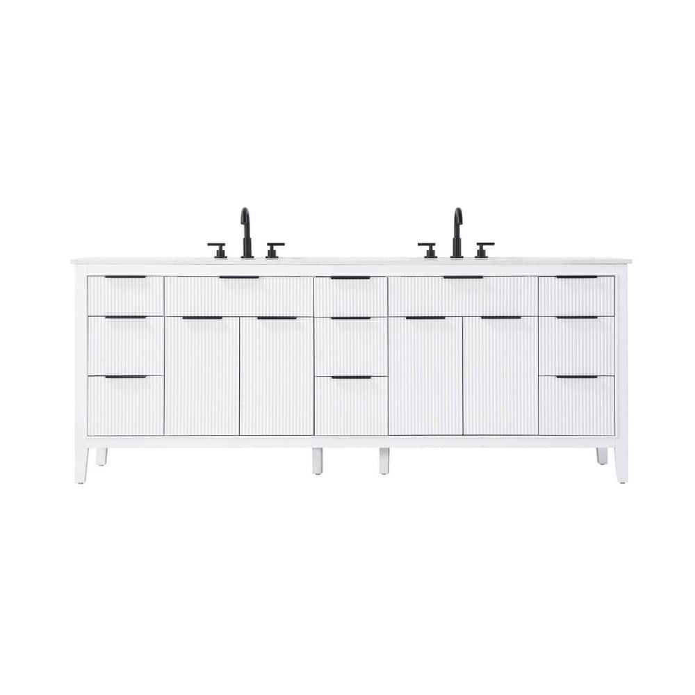 84 in. Double Sink Freestanding White Bath Vanity with Marble White Engineered Marble Top price history on PriceWatchPro