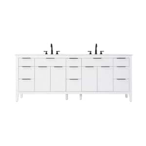 84 in. Double Sink Freestanding White Bath Vanity with Marble White Engineered Marble Top