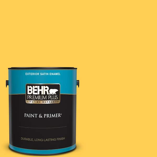 BEHR PREMIUM PLUS 1 gal. #330B-6 Lemon Sorbet Satin Enamel Exterior Paint & Primer