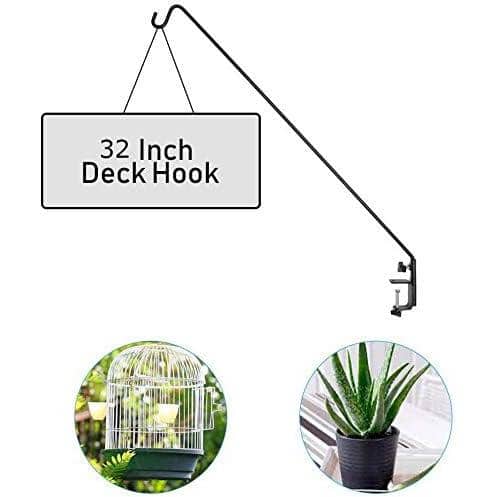 32-Inch Black Metal Outdoor Deck Hook Set with Adjustable Clamp