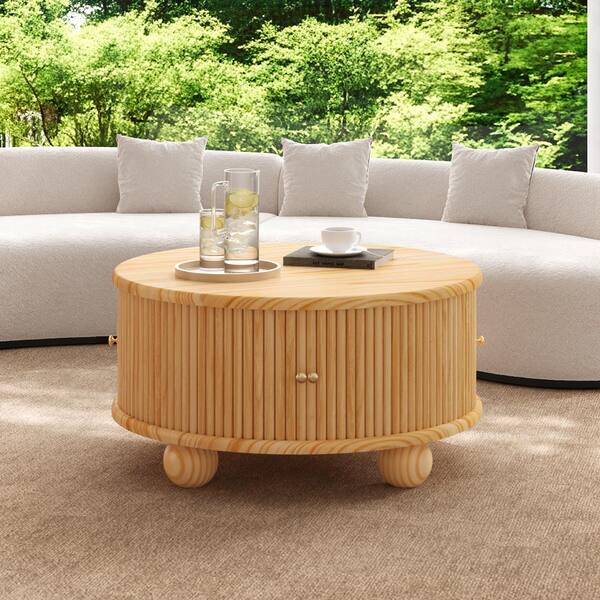 Nestfair 31.8 in. W Natural Round Wood Coffee Table with Storage