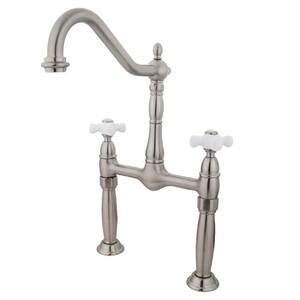 Victorian Double Hole 2-Handle Vessel Bathroom Faucet in Brushed Nickel