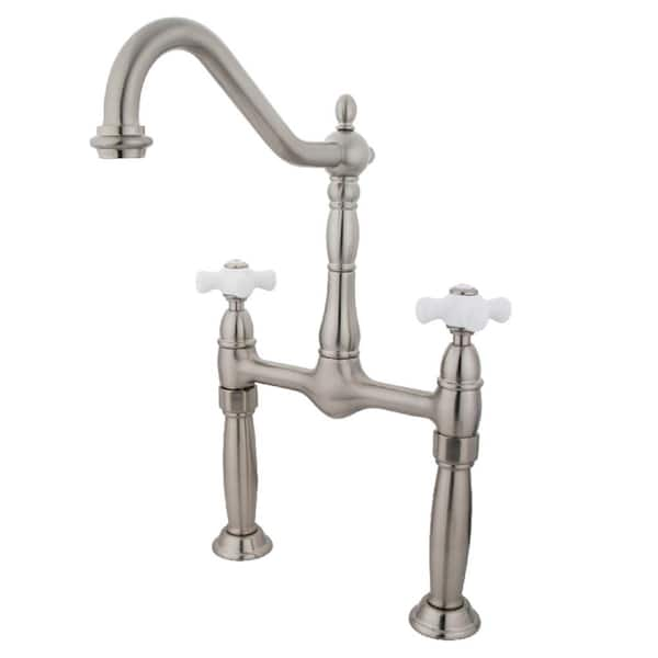 Kingston Brass Victorian Double Hole 2-Handle Vessel Bathroom Faucet in Brushed Nickel