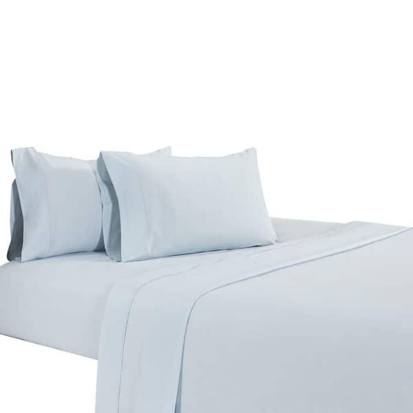 Benjara Matt 4-Piece Light Blue Solid Soft Organic Cotton Full Bed Sheet Set