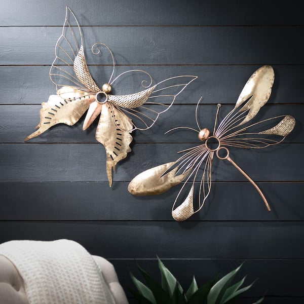Wall Dragonfly The and in. SULLIVANS of Gold Decor 2) - MET2012 Home 24.5 (Set Depot Metal 26.75 in.