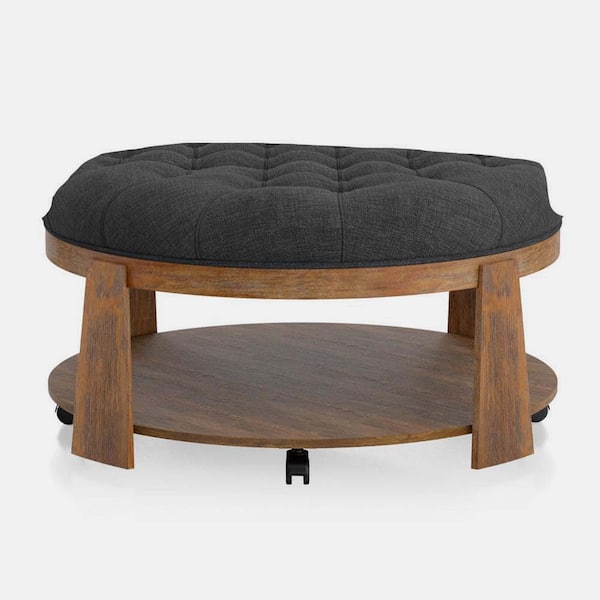 Dark Gray Linen Ottoman