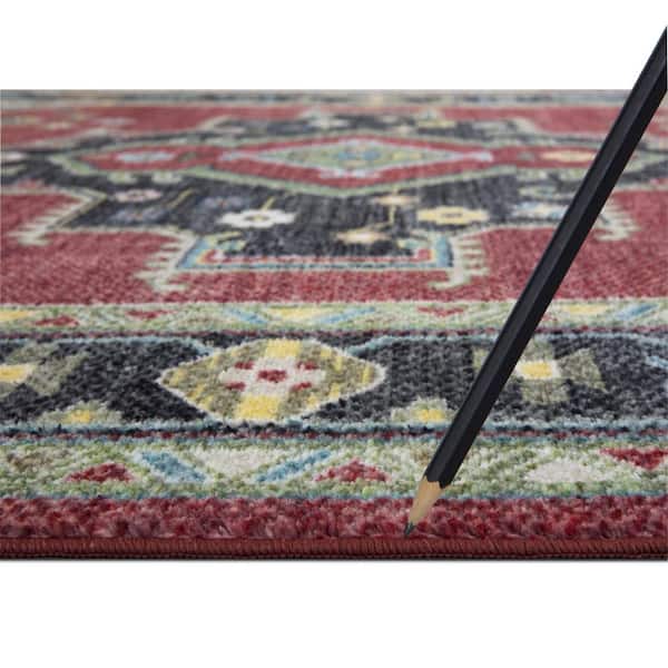 Eden Collection Heriz Medallion Red 3 ft. x 9 ft. Machine Washable Traditional Indoor Area Rug