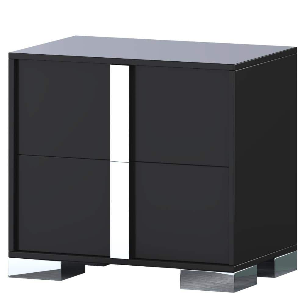 Black 2 Drawer 23.3 in. W Nightstand with Mirrored Top and Metal Foot durable construction price history on PriceWatchPro