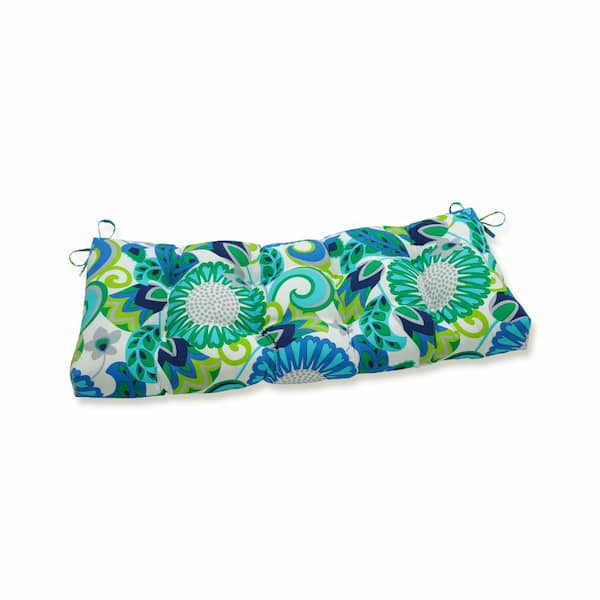 Pillow Perfect Floral Rectangular Outdoor Bench Cushion in Green