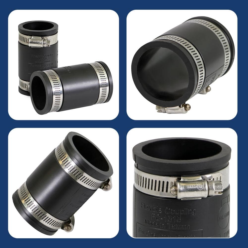 Black PVC Flexible Coupling with Stainless Steel Clamps, 1-1/2"