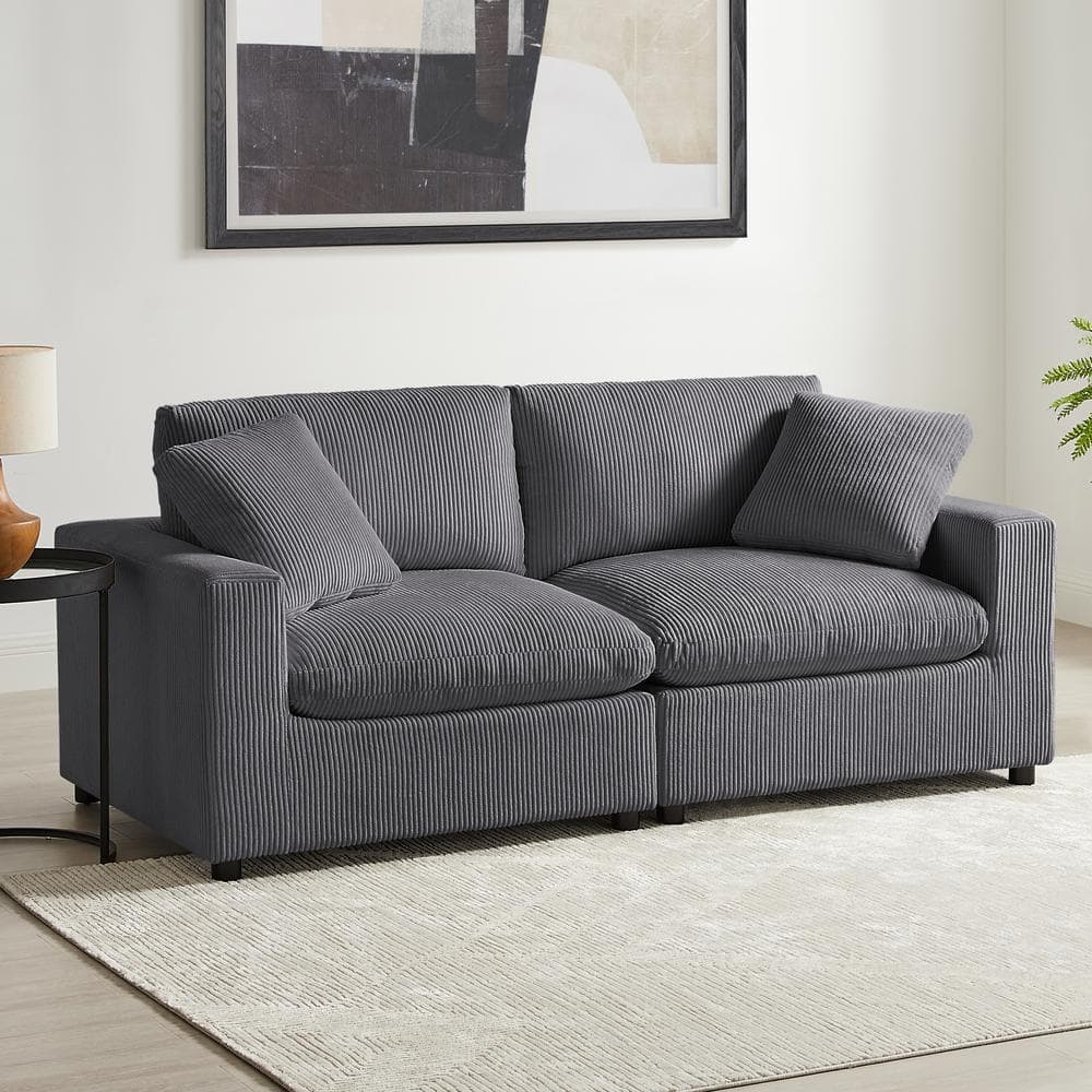 Casella 80 in. Square Arm Corduroy Fabric Rectangle Down Cushion 2-Piece So