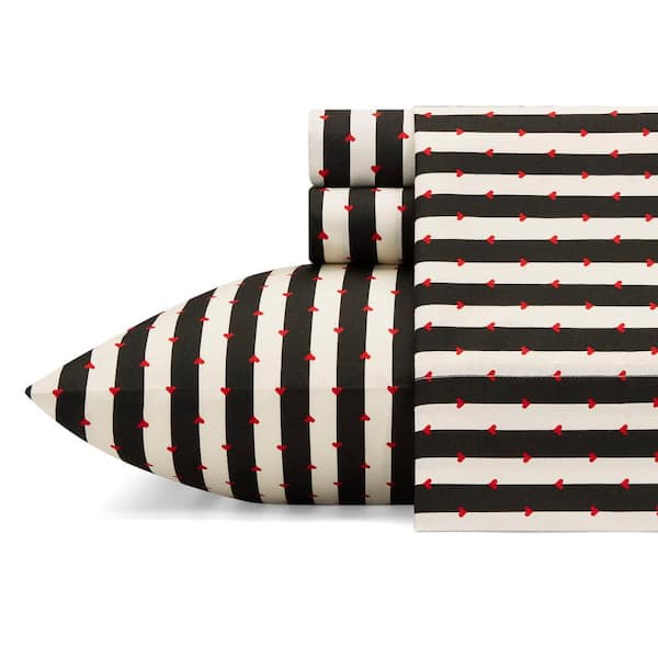 BETSEY JOHNSON Wonderland Stripe 4-Piece Black Microfiber Queen Sheet Set