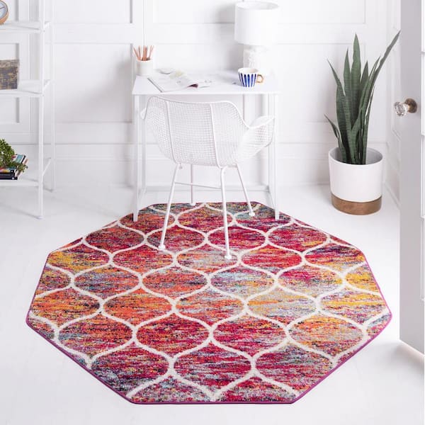 Trellis Frieze Rounded Multi 6 ft. 1 in. x 6 ft. 1 in. Area Rug