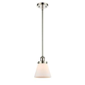 Cone 1-Light Polished Nickel Shaded Pendant Light with Matte White Glass Shade