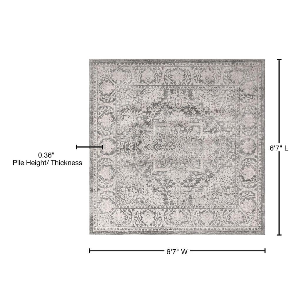 Gray Square Stain-Resistant Synthetic Area Rug