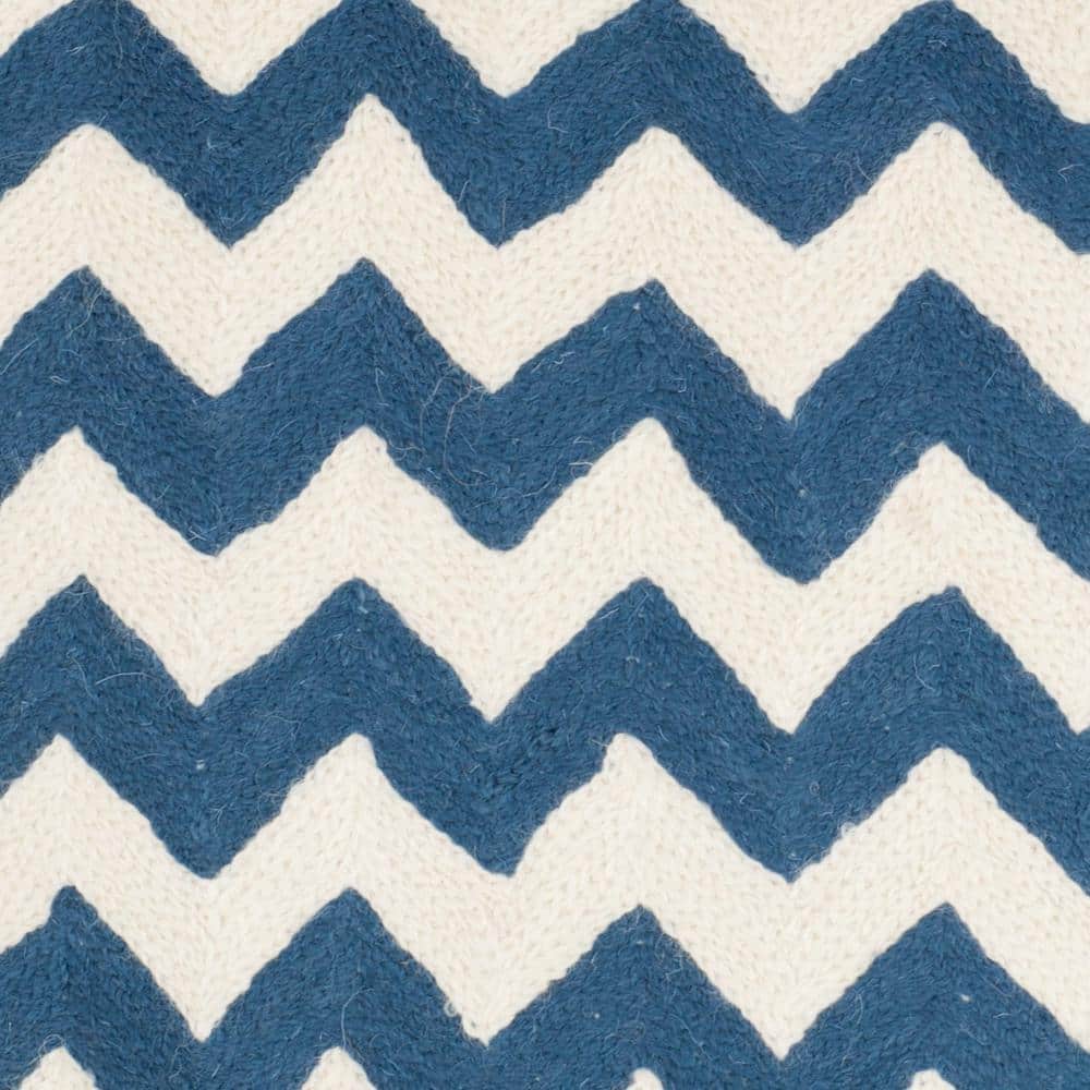 Navy Blue and White Embroidered Cotton Canvas Square Pillow Set