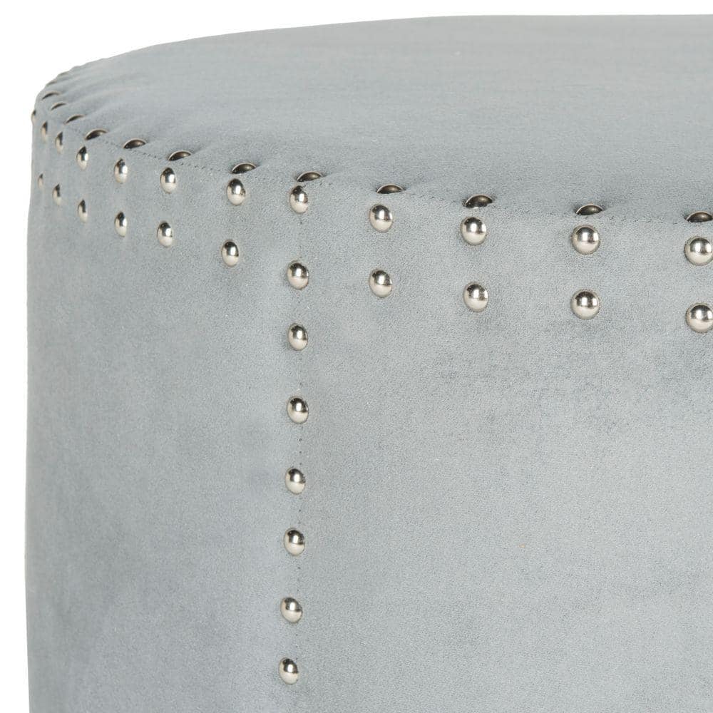 Transitional 34'' Gray Velvet Round Cocktail Ottoman with Nailhead Trim