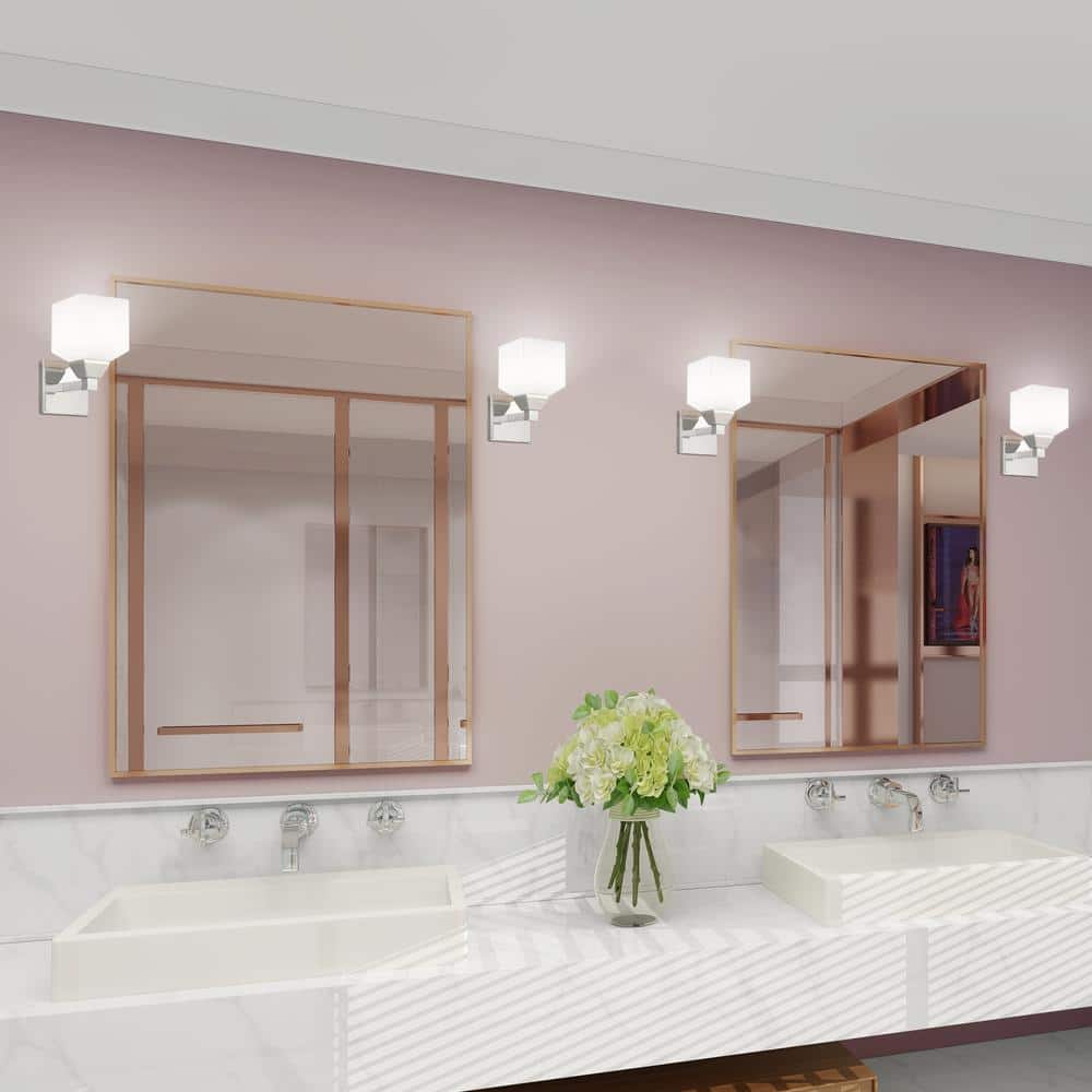 Aragon Polished Chrome 1-Light Sconce with Satin Opal White Glass