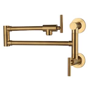 Brass Wall Mounted Pot Filler with control Double Joint Swing Arm in Brushed Gold