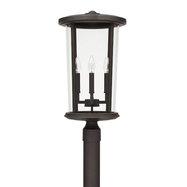 Howell 4-Light Oiled Bronze Metal Hardwired Outdoor Weather Resistant Post Light with Glass Shade, No Bulbs Included